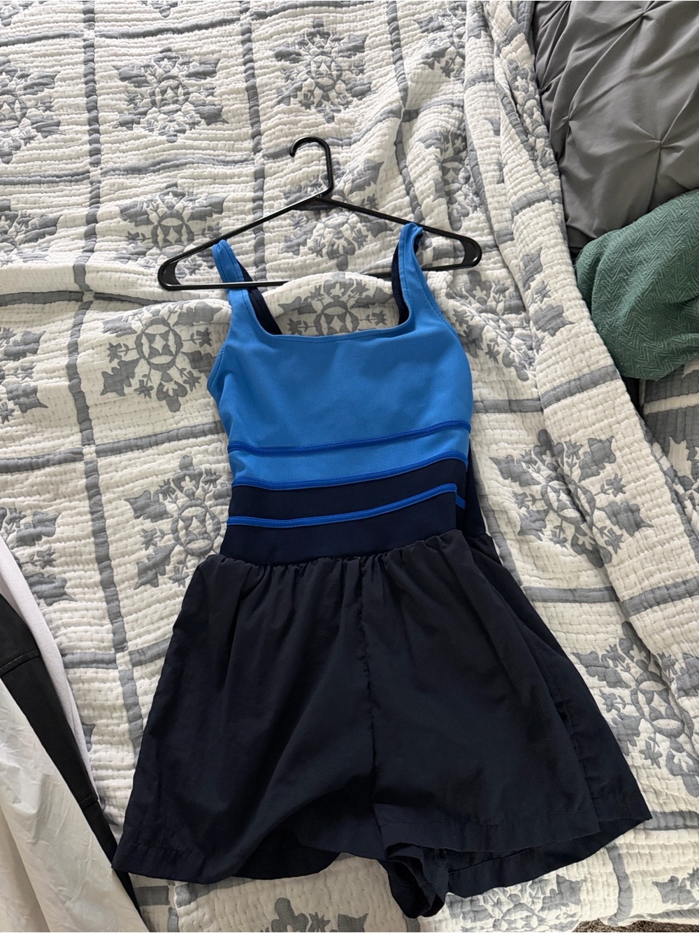 Womens Blue and Navy One-Piece Swim Dress